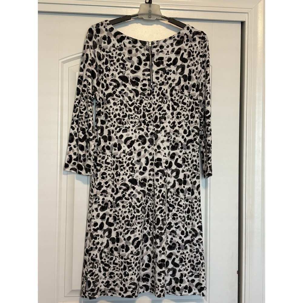 Tommy Bahama Dress, Gray Black Leopard Print 3/4 Sleeve Shift Dress - Picture 6 of 10